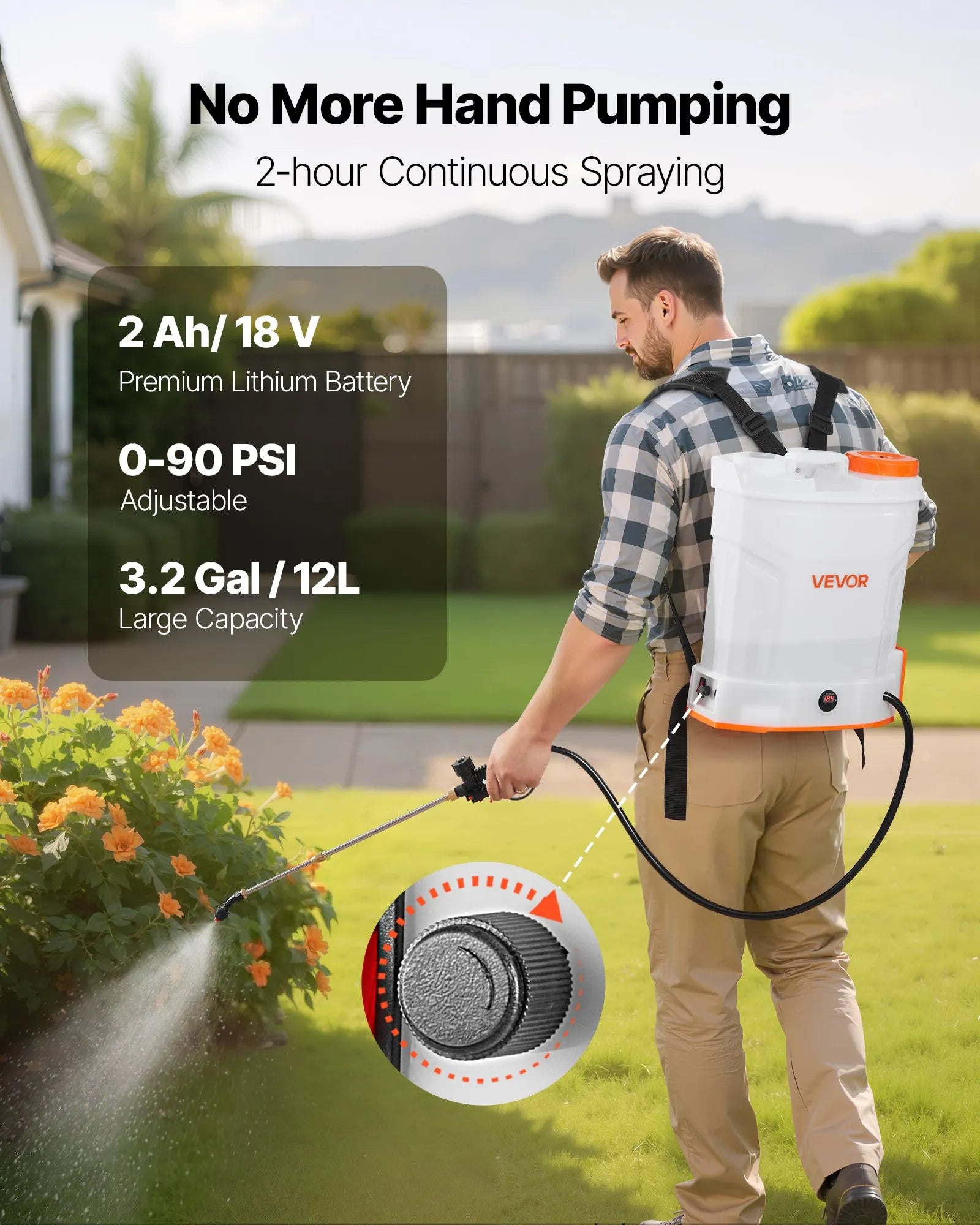 VEVOR 3.2 Gal Battery Powered Backpack Sprayer 0-90 PSI 2H Runtime for Yard Lawn