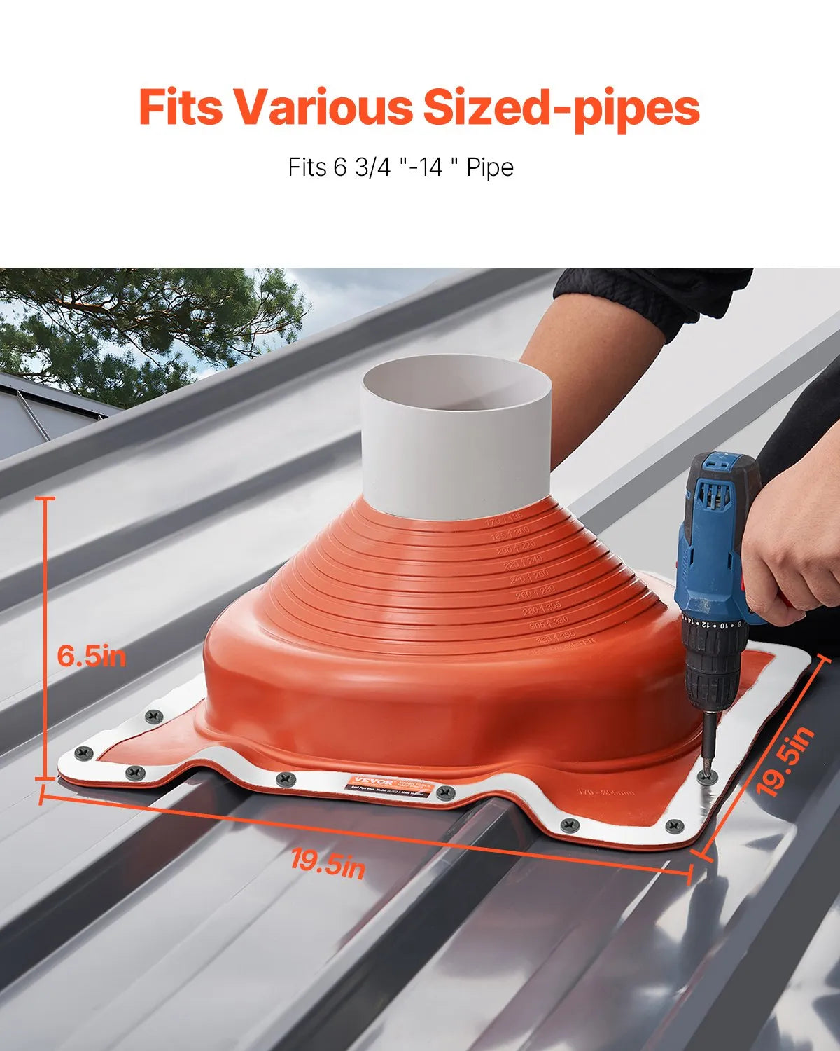 VEVOR 2 Pcs Metal Roof Pipe Flashing Boot Fit 6-3/4