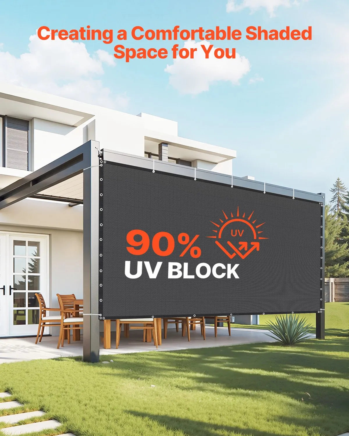 VEVOR 90% Sun Shade Cloth Privacy Screen 10 x 12 ft for Patio Garden (Black)