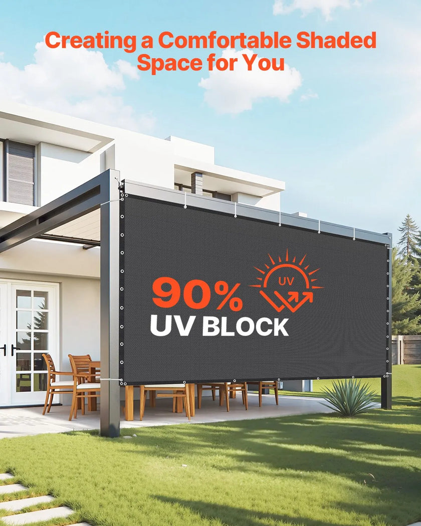 VEVOR 90% Sun Shade Cloth Privacy Screen 10 x 12 ft for Patio Garden (Black)