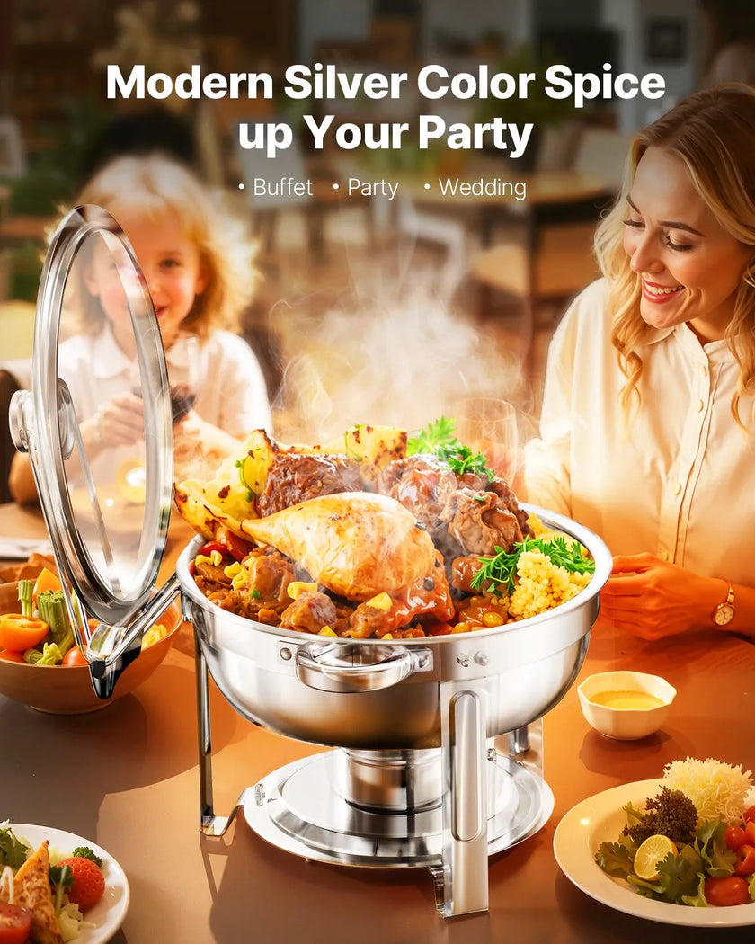 VEVOR 5 Qt 2 Pack Round Chafing Dish Buffet Set Full-Size Pan Stainless Steel