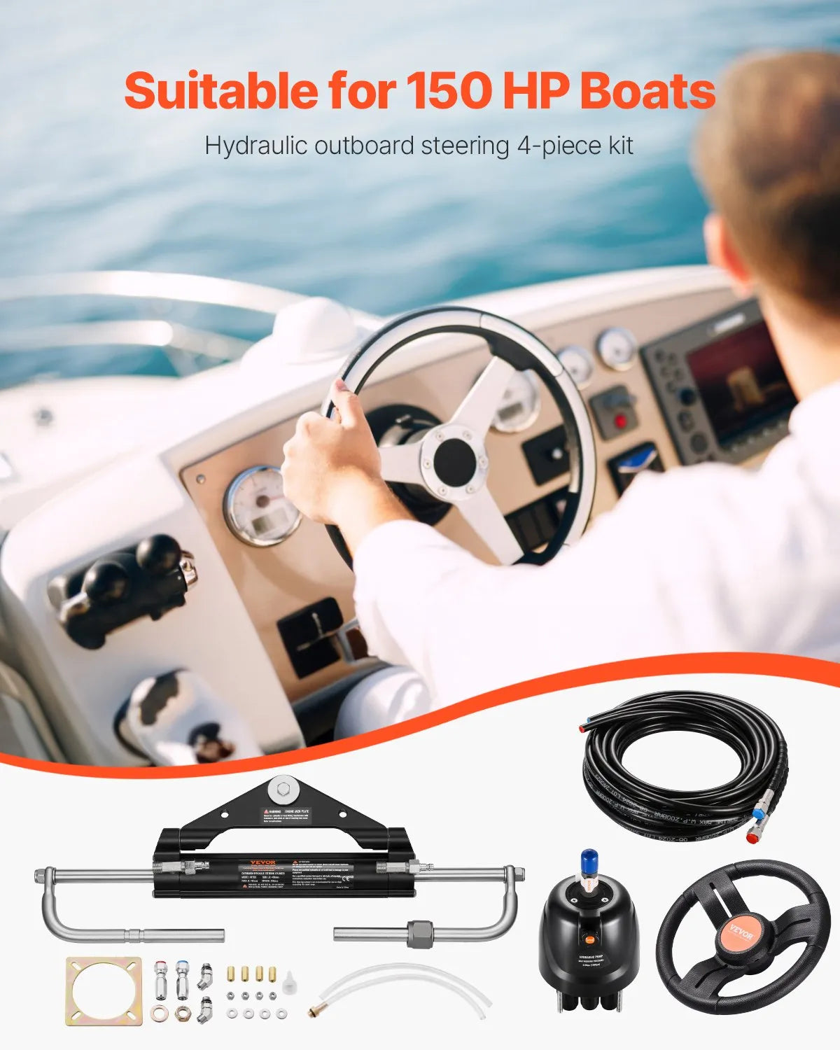 VEVOR 150HP Hydraulic Outboard Steering Kit Marine Boat Hydraulic Steering Kit