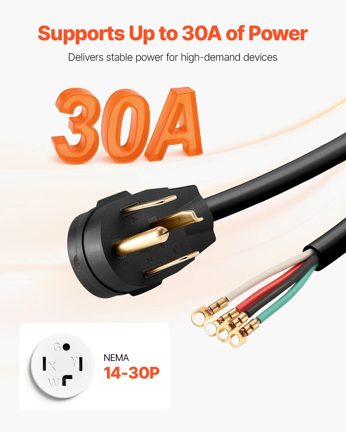 VEVOR 10 ft Dryer Power Cord 4-Prong NEMA 14-30P Dryer Cord w/ Eyelet Connectors
