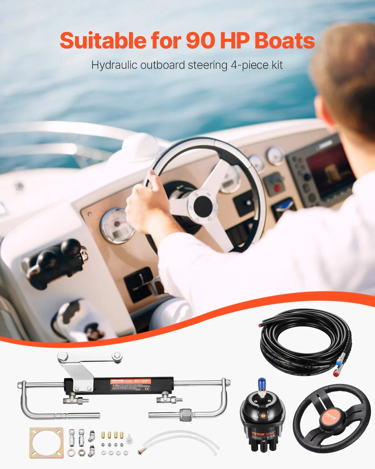 VEVOR 90HP Hydraulic Outboard Steering Kit Marine Boat Hydraulic Steering System