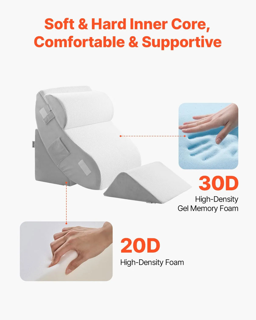 VEVOR Orthopedic Bed Wedge Pillow 4 Pcs Adjustable for Back Leg Neck GERD Sleep