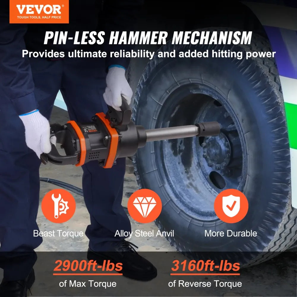 VEVOR 1 Inch Air Impact Wrench, Up to 3160 ft-lbs High Reverse Torque Output 1
