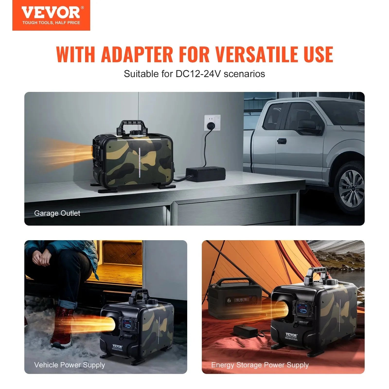 VEVOR 8KW Diesel Heater, 12V/24V All-in-One Air Heater, Bluetooth App, Remote & Display, CO Alarm, Fast Heating Horizontal Portable Heater for Vehicles & Garage