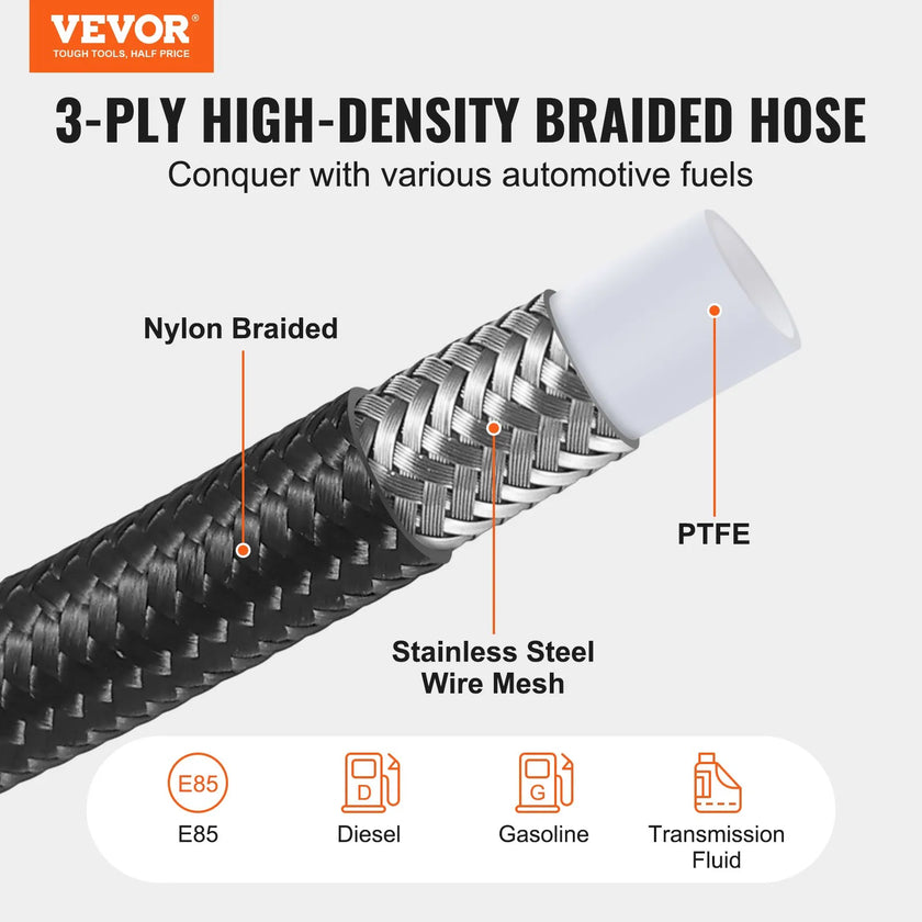 VEVOR 6AN Fuel Line Kit, 25 FT Fuel Hose Kit, 5/16
