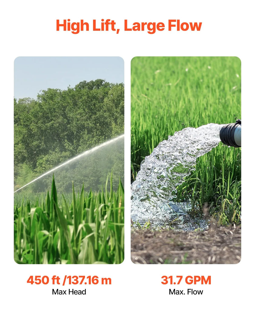 VEVOR 2HP Deep Well Submersible Pump Stainless Steel Water Pump 31.7 GPM 450 ft