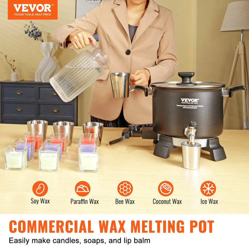 VEVOR 5 L Wax Melter for Candle Making, Large Electric Wax Melting Pot Easy Pour Spout, 4-level Temperature Control, Easy Clean for Candle Soap Cream Beauty Bulk Production Business or Home