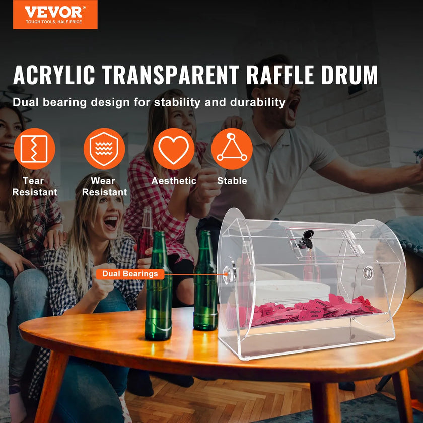 VEVOR Acrylic Raffle Drum, Holds 5000 Tickets or 200 Raffle Balls, Professional Raffle Ticket Spinning Cage with 2 Keys, Transparent Lottery Spinning Drawing, Raffle Ticket Box for Lottery Games Bingo