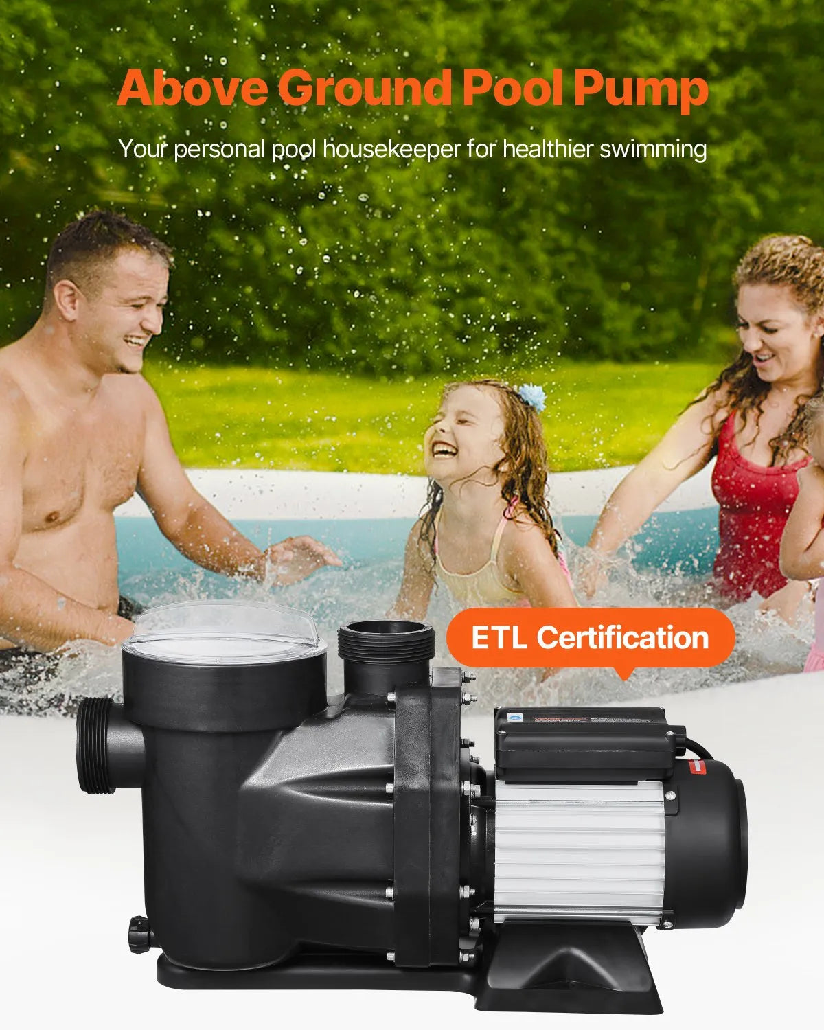 VEVOR 2 HP Above Ground Swimming Pool Pump Single Speed 122 GPM 3450 RPM 220V