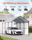VEVOR 10' x 15' Metal Carport Heavy Duty Outdoor Car Shelter Garage for Boats