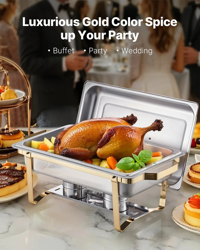 VEVOR 8 Qt 4 Pack Rectangle Chafing Dish Buffet Set Full-Size & Half-Size Pans