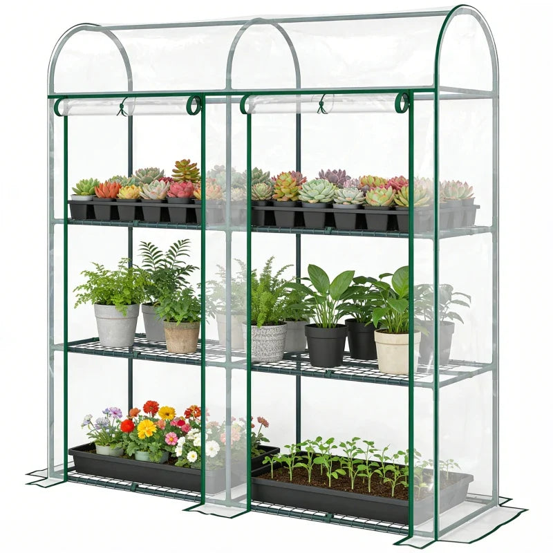 3 Tier Mini Greenhouse, Portable Greenhouse with 2 Roll-up Doors, 56.3