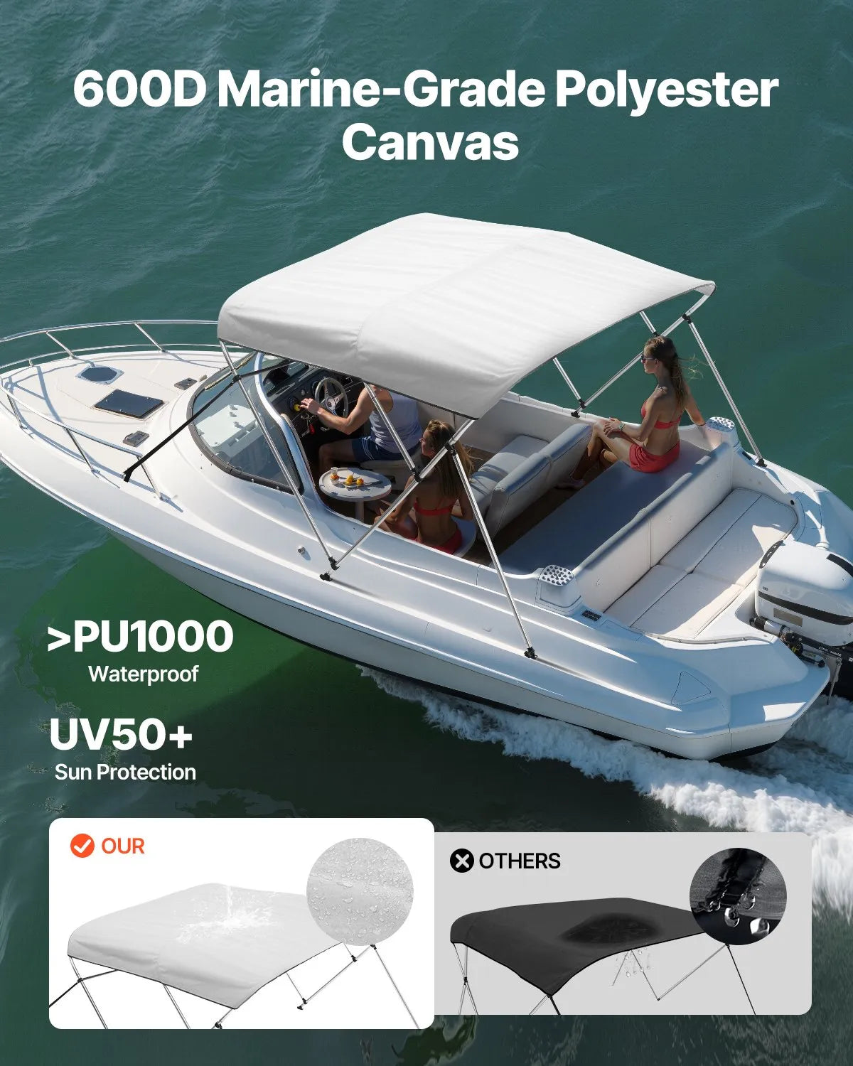 VEVOR 3 Bow Boat Bimini Tops 6'Lx(67