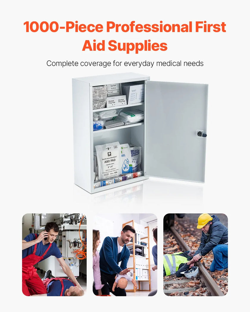 VEVOR 3-Shelf First Aid Cabinet 1000 Pieces Wall Mounted Medicine Metal Cabinet