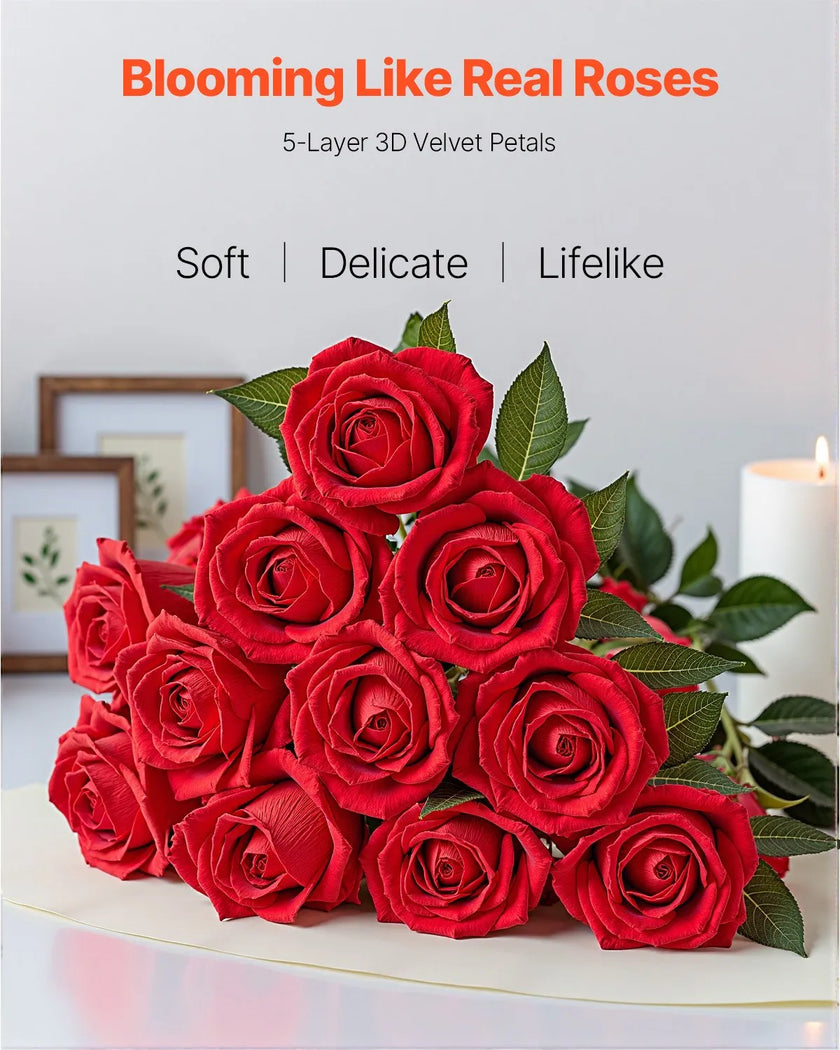 VEVOR 500 Pcs Red Roses Artificial Flowers Realistic Bouquet for Xmas Home Decor