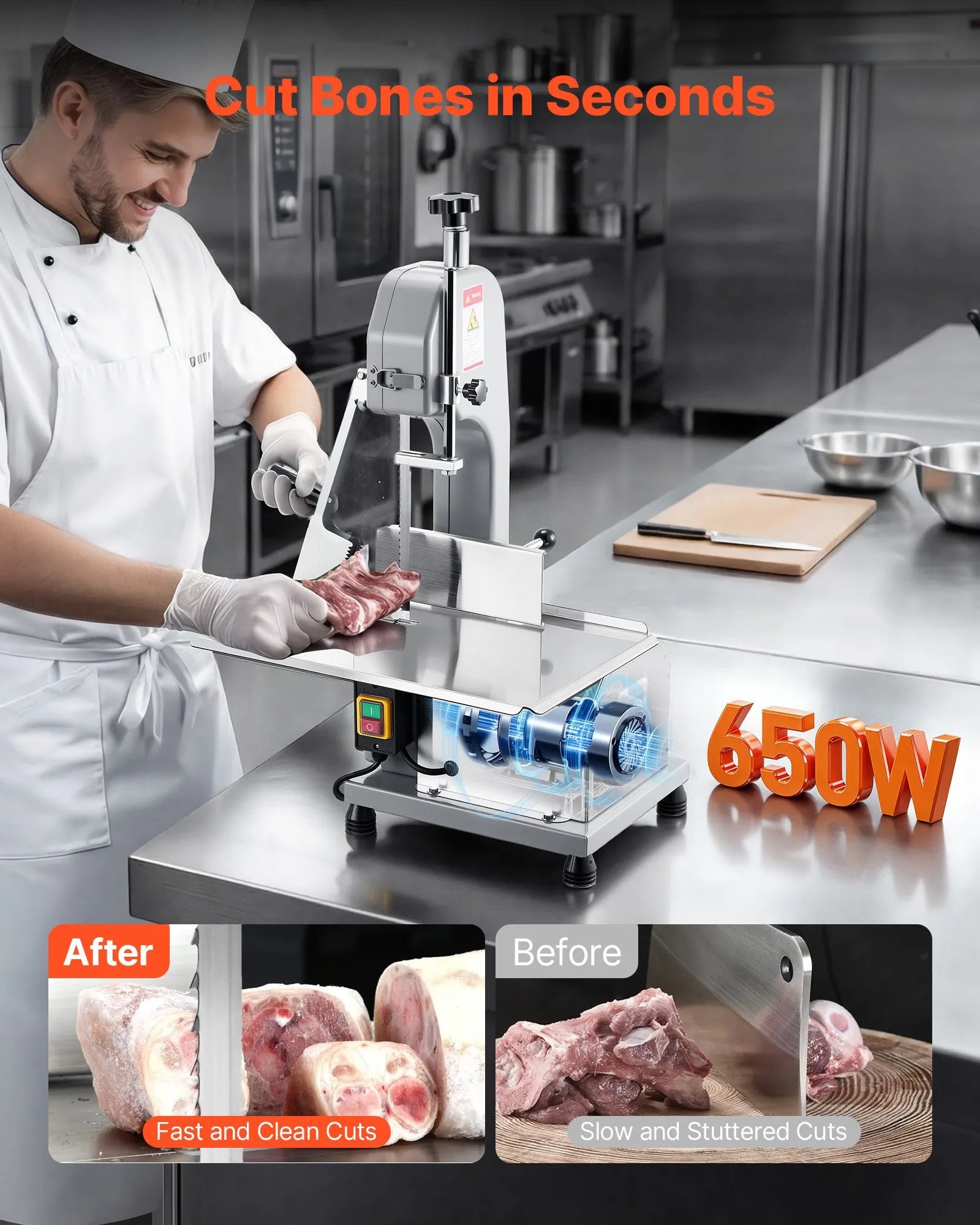 VEVOR 650W Commercial Electric Meat Bandsaw Stainless Steel Bone Sawing Machine