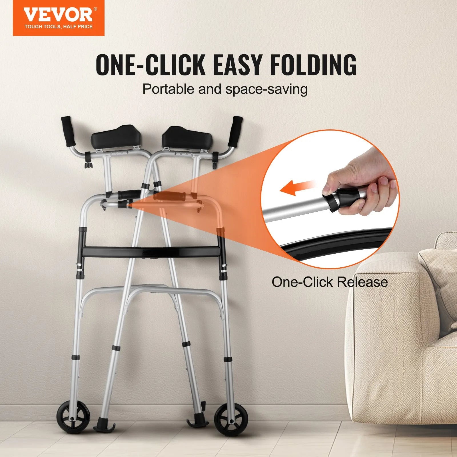 VEVOR 2 in 1 Folding Walker with Armrest Pads & 5