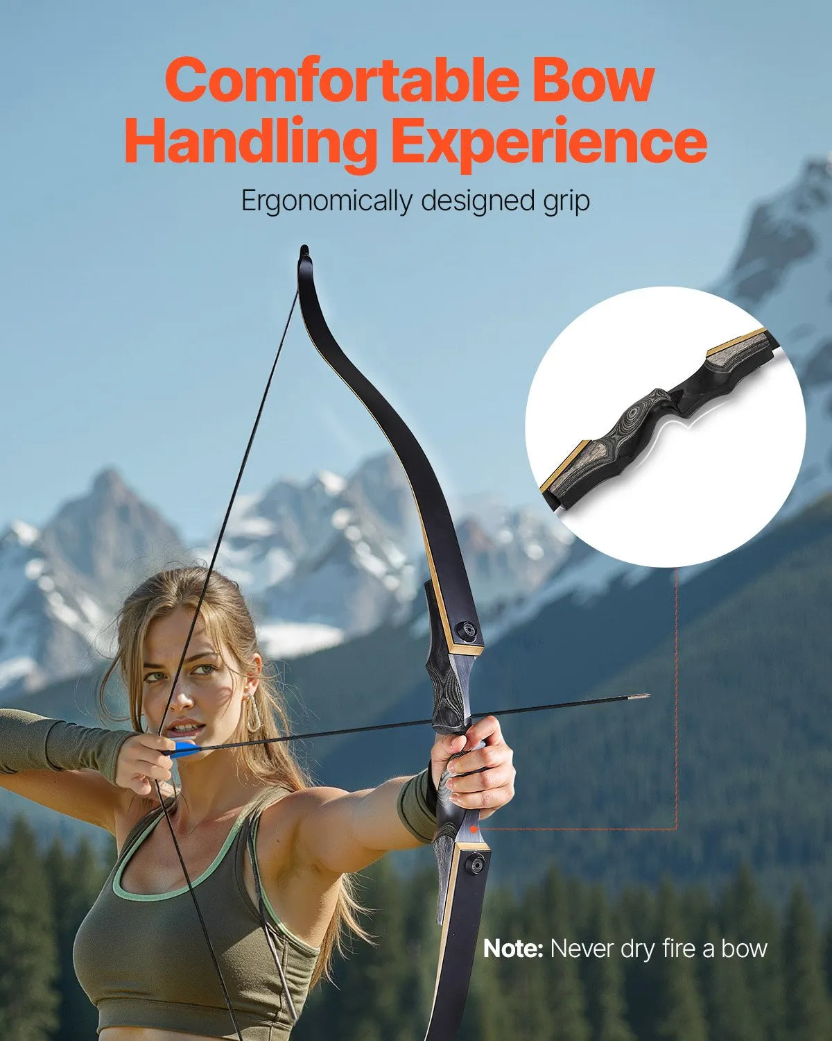 VEVOR 60in Takedown Recurve Bow Wooden Bow Arrows Kit Hunting Practice 30 lbs
