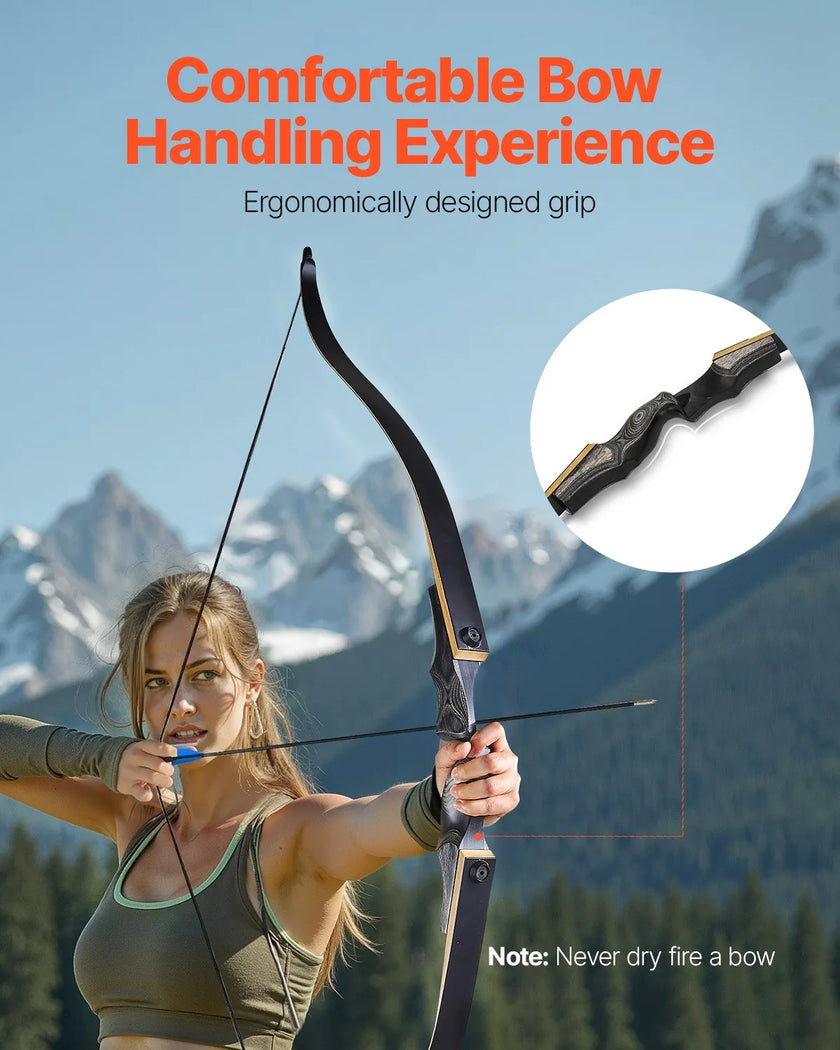 VEVOR 60in Takedown Recurve Bow Wooden Bow Arrows Kit Hunting Practice 30 lbs