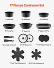 VEVOR 17 Piece Pots and Pans Set Granite Nonstick Kitchen Cookware Black