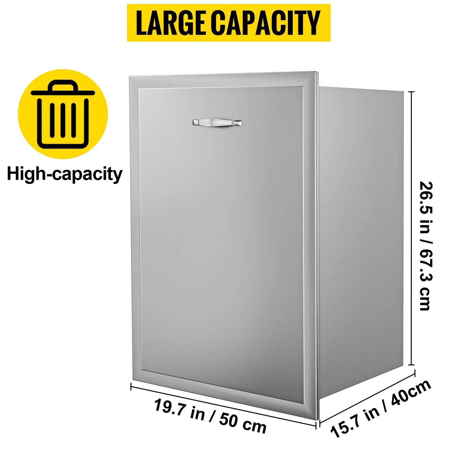 VEVOR Outdoor Kitchen Trash Drawer 19.7W x 26.5H Inch with Trash Bag Ring 11.8 Inch Diameter Ring Stainless Steel Outdoor Kitchen Drawers