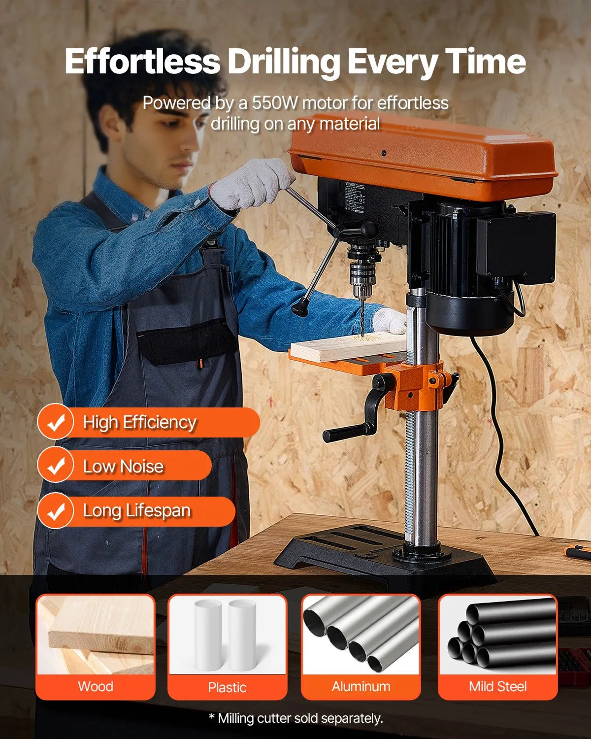 VEVOR 10in Benchtop Drill Press Tabletop Drilling Machine 610-2800RPM Adjustable