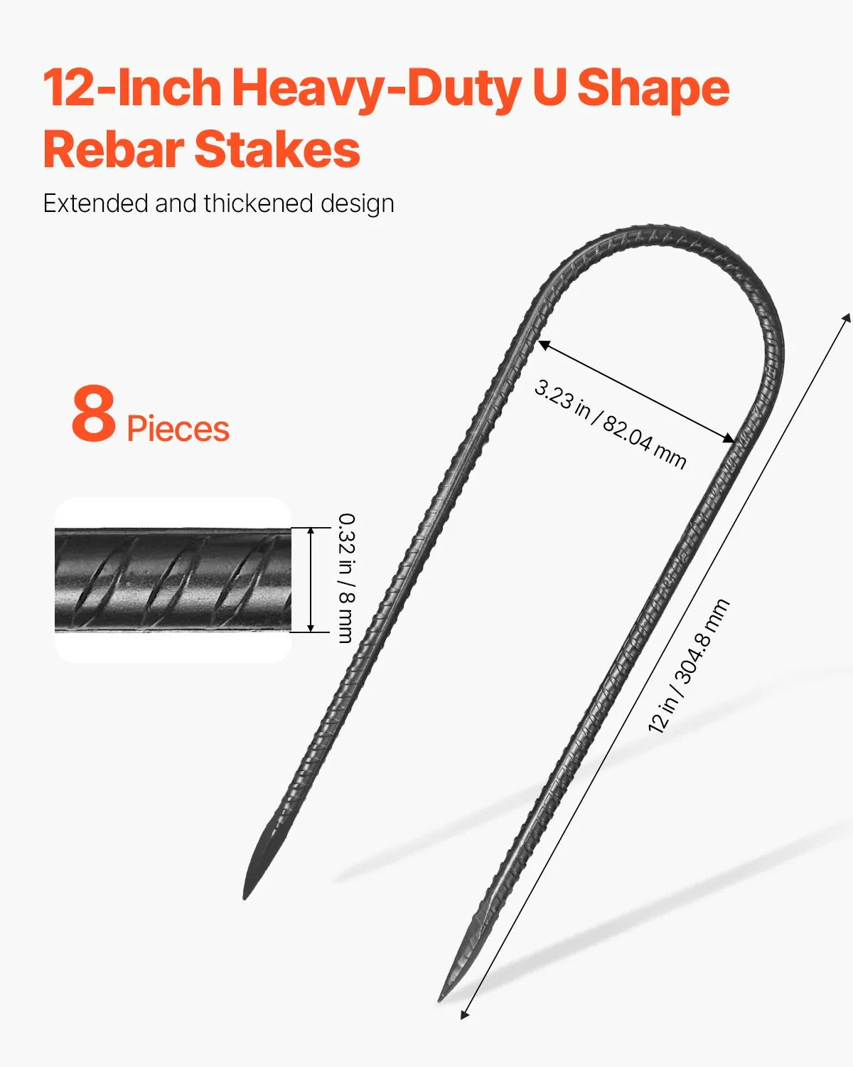 VEVOR 12-Inch 8 Pack Rebar Stakes Heavy Duty U Shape Galvanized Ground Anchors