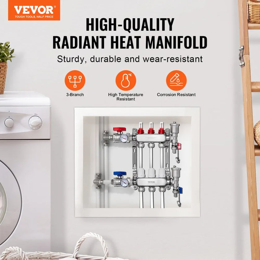 VEVOR 3-Branch Radiant Heat Manifold 1/2