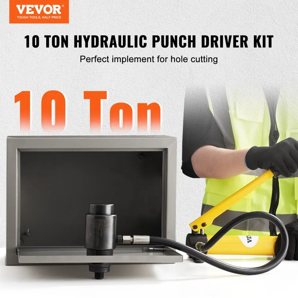 VEVOR 10 Ton Hydraulic Knockout Punch Driver Kit Hole Tool 1/2