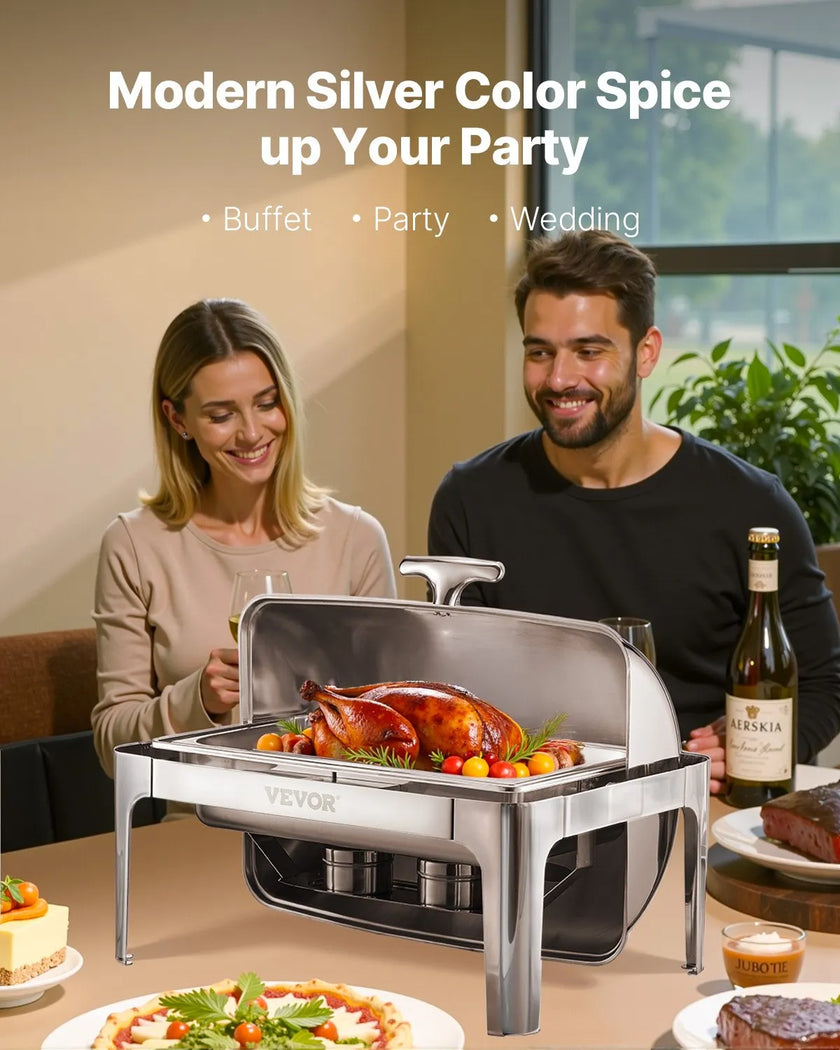 VEVOR 9Qt Rectangle Roll Top Chafing Dish Set with Full-Size Pan Stainless Steel