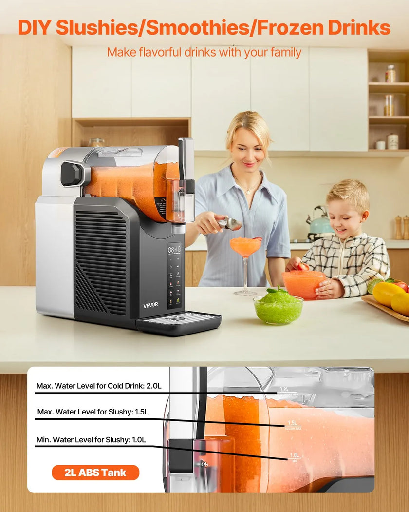 VEVOR 2L Slushy Machine No Ice Needed Frozen Drink Maker 6 Preset Programs Home