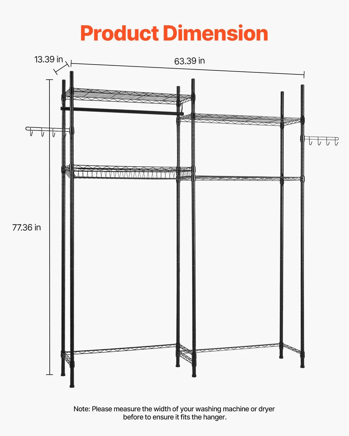VEVOR Over Washer and Dryer Storage Shelf Two Row 4 Tiers Washer Rack Black