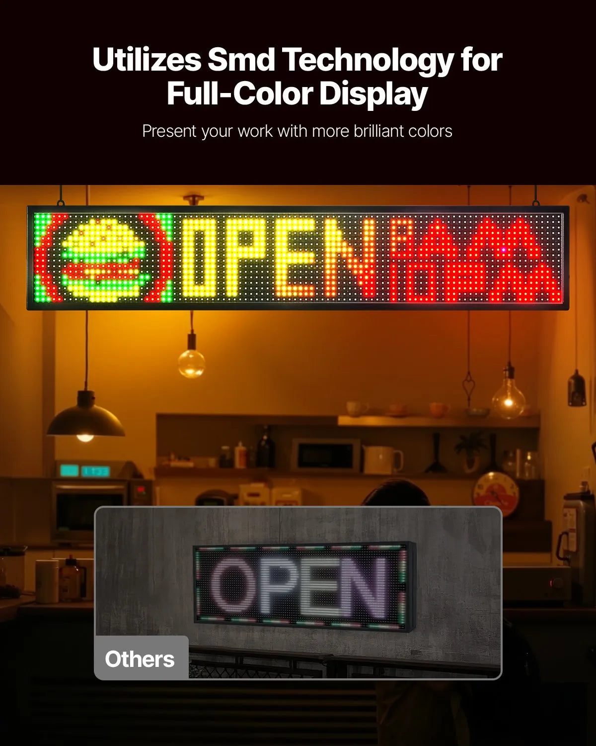 VEVOR 40x8in Programmable LED Sign Digital Scrolling Display Board P10 Fullcolor