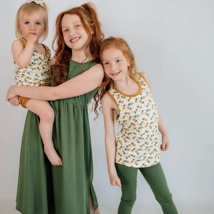 Kids' Bamboo Square Neck Midi Dress | Leaf Green