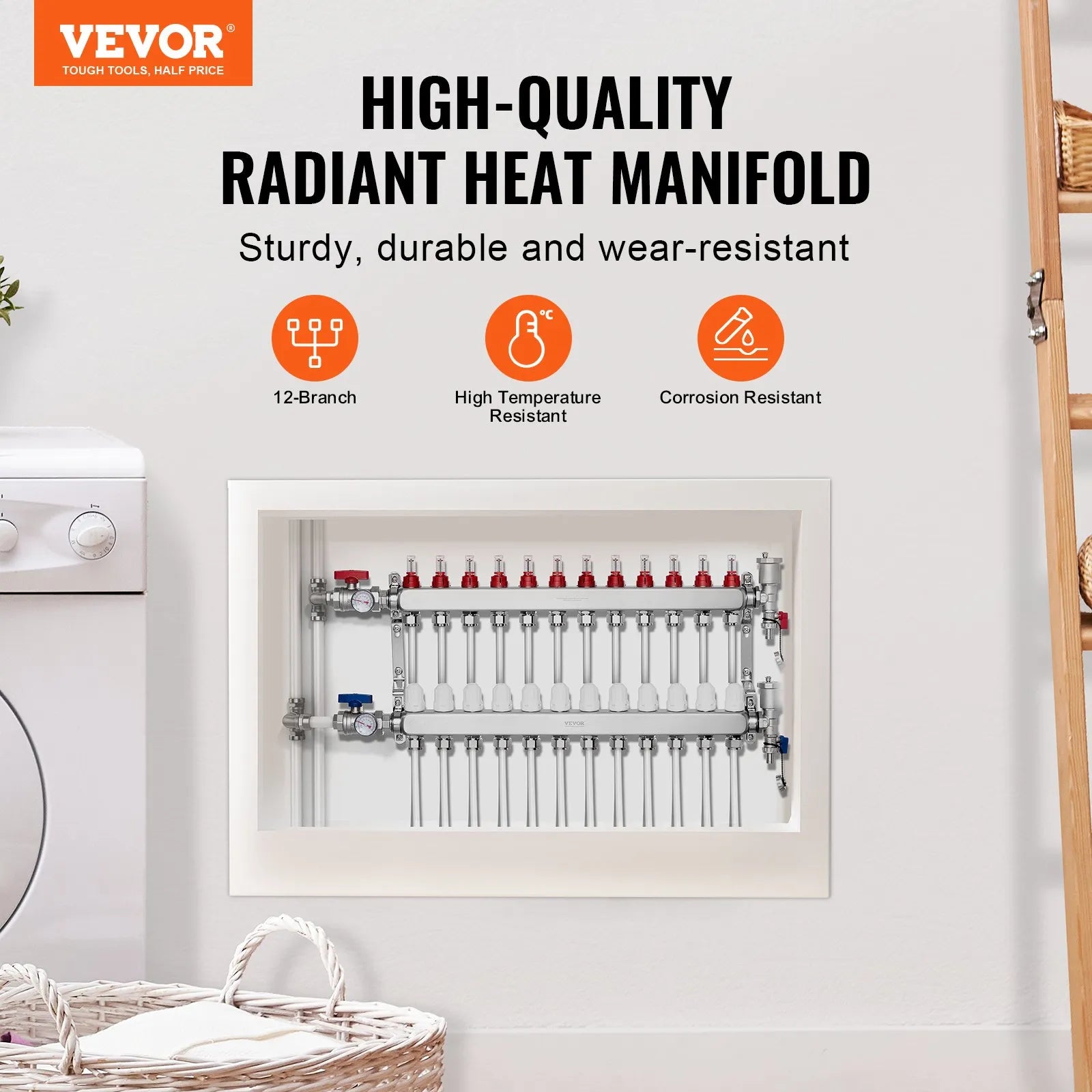 VEVOR 12-Branch Radiant Heat Manifold 1/2