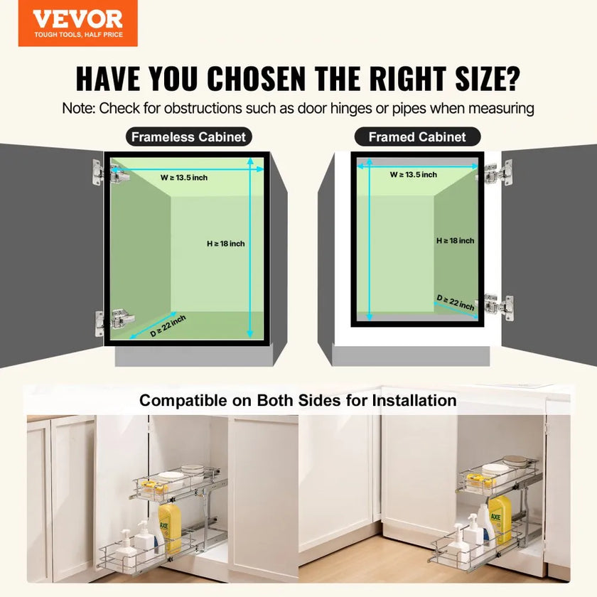 VEVOR 2-Tier Wire Pull Out Cabinet Under Sink Organizer 12