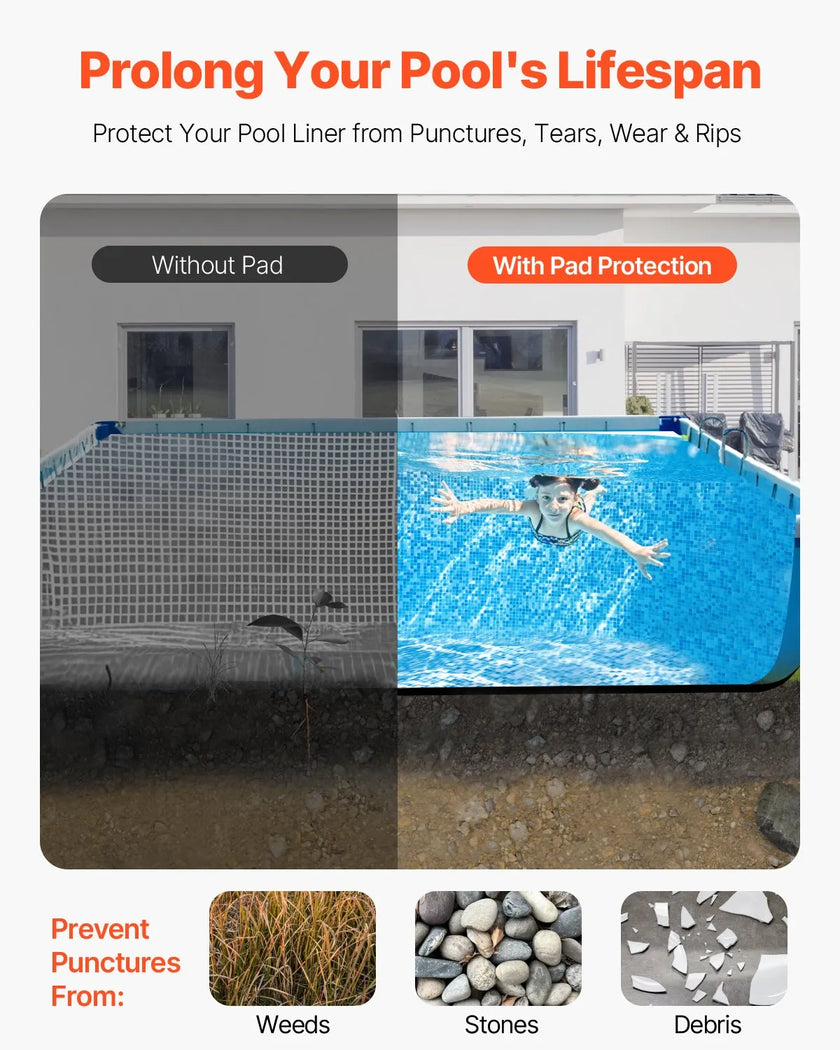 VEVOR 16x32ft Rectangle Pool Liner Pad Heavy Duty Pool Mat Prevent Punctures