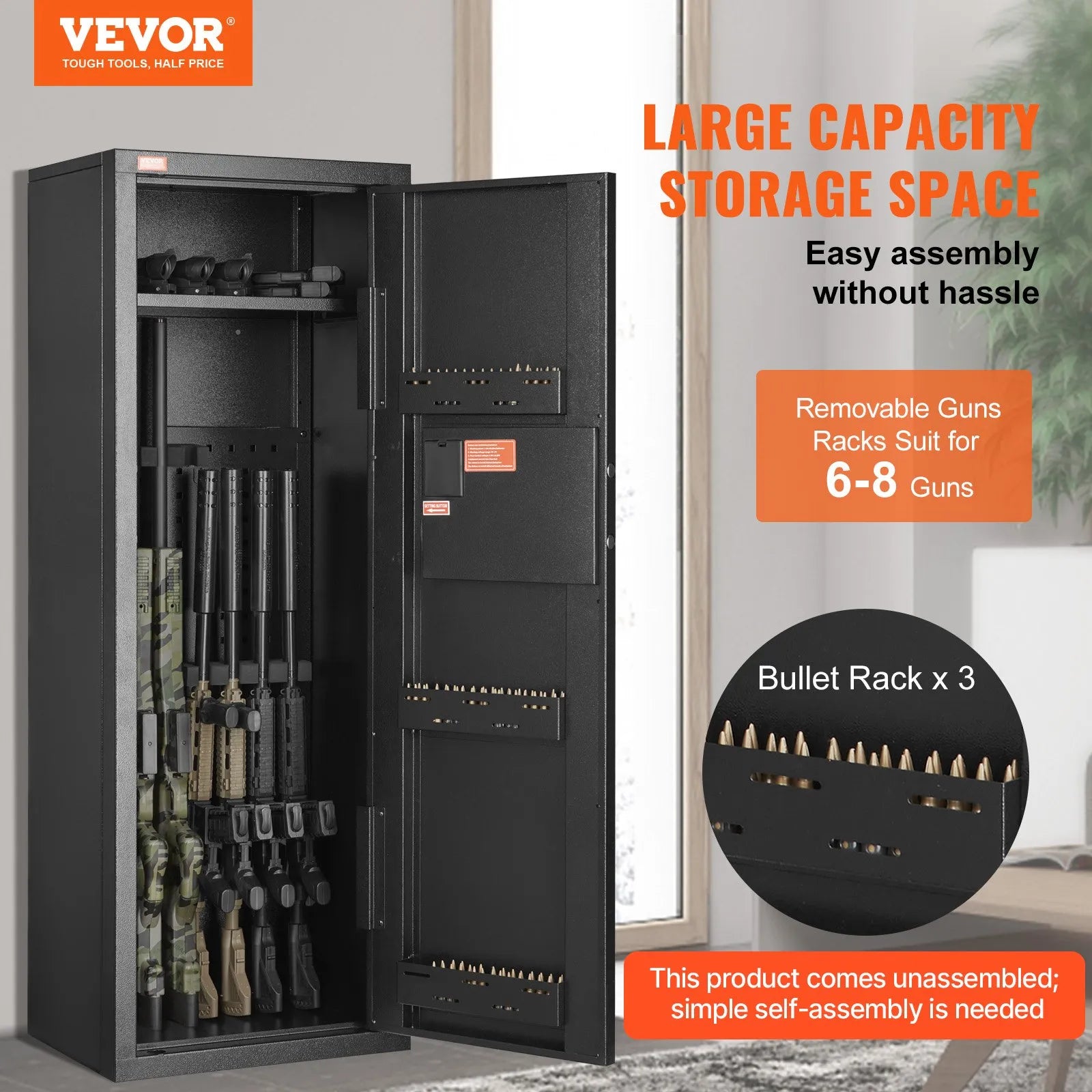 VEVOR 6-8 Rifles Gun Safe, Rifle Safe with Lock & Digital Keypad, Quick Access Tall Gun Storage Cabinet with Removable Shelf, Rifle Cabinet for Home Rifle and Shotguns