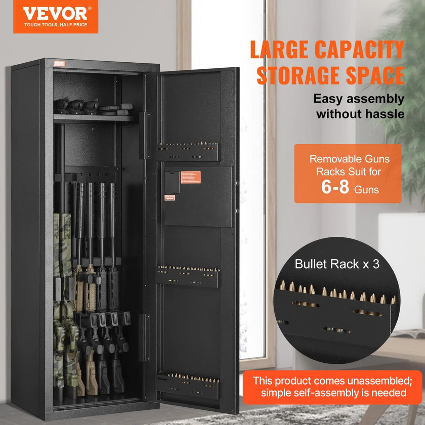 VEVOR 6-8 Rifles Gun Safe, Rifle Safe with Lock & Digital Keypad, Quick Access Tall Gun Storage Cabinet with Removable Shelf, Rifle Cabinet for Home Rifle and Shotguns