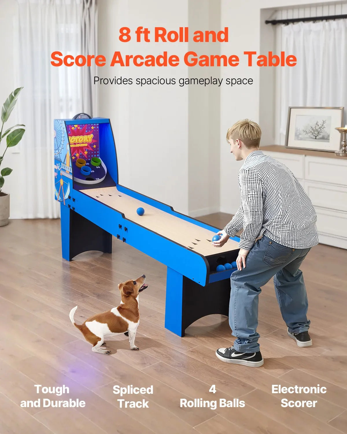VEVOR 8 ft Roll & Score Arcade Game Table Electronic Scorer Game Room 4 Balls