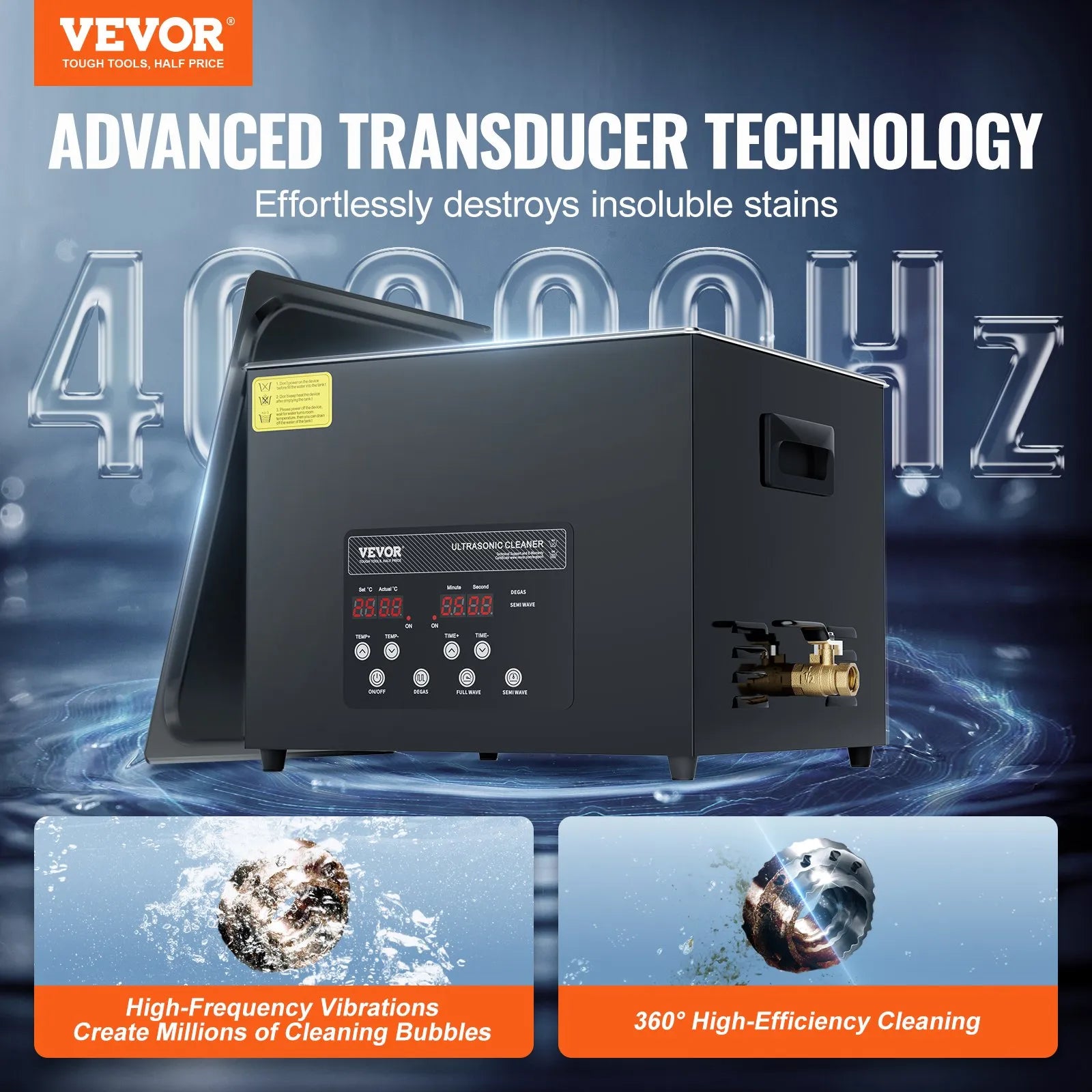 VEVOR 15L Ultrasonic Cleaner Cleaning Machine with Basket Heater and Timer 360W