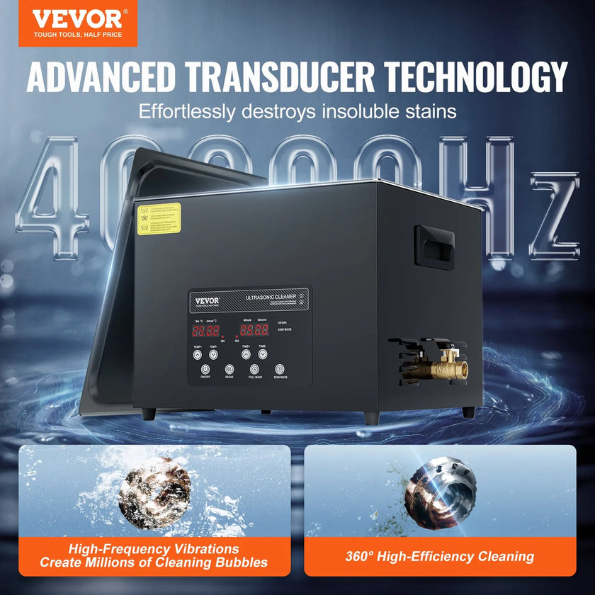 VEVOR 15L Ultrasonic Cleaner Cleaning Machine with Basket Heater and Timer 360W