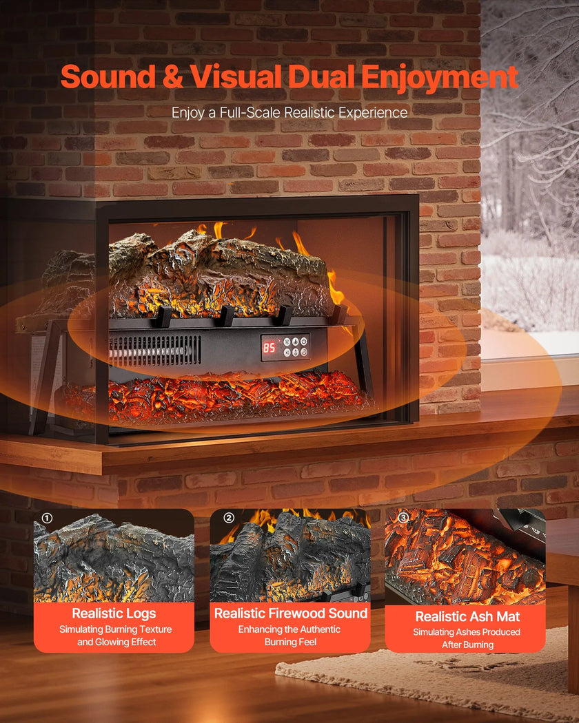 VEVOR 25 Inch Electric Fireplace Log Heater with Crackling Sound Timer Remote