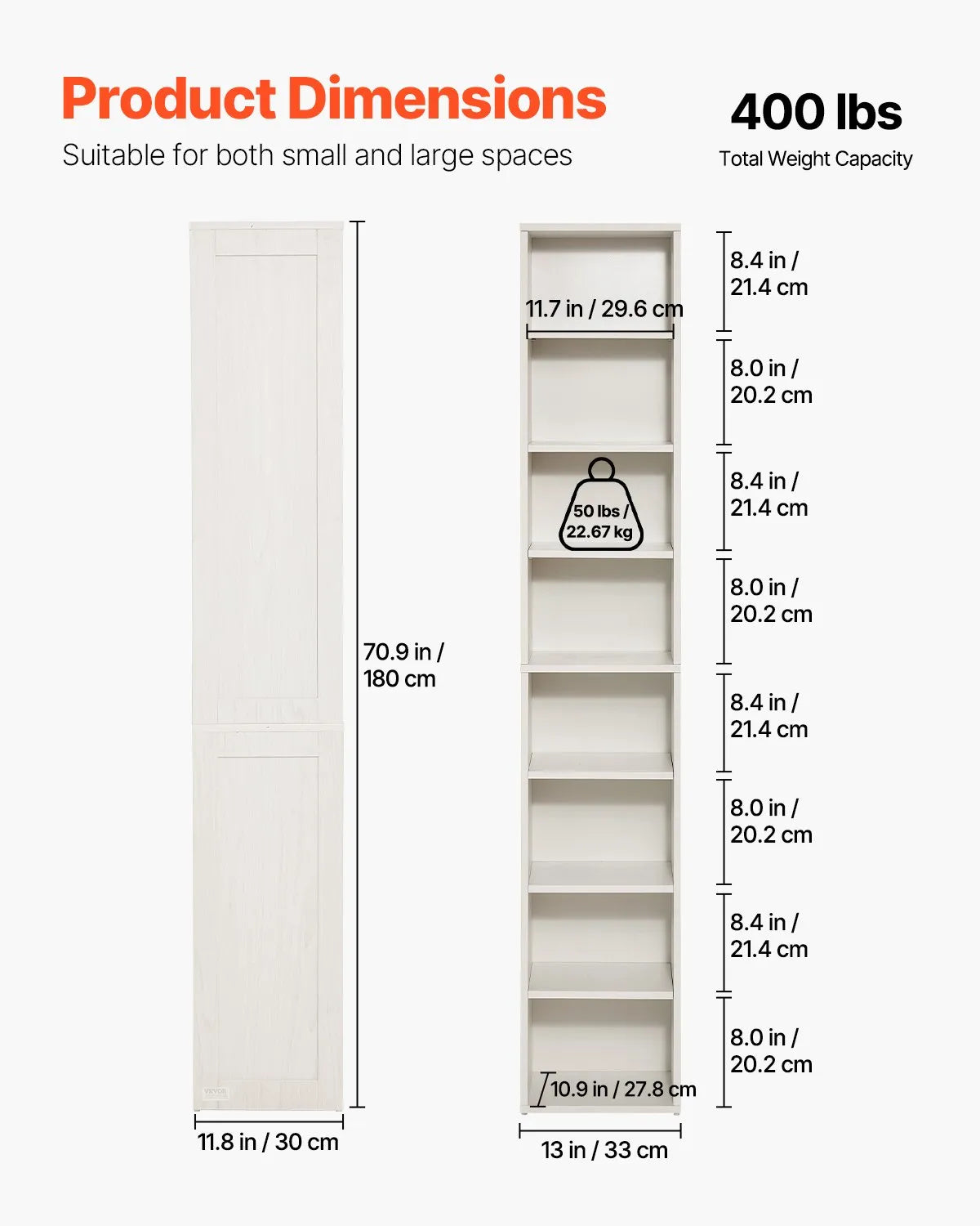 VEVOR 8 Tiers Narrow Bookshelf 71