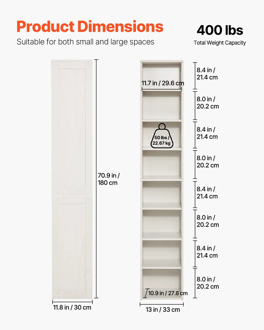VEVOR 8 Tiers Narrow Bookshelf 71