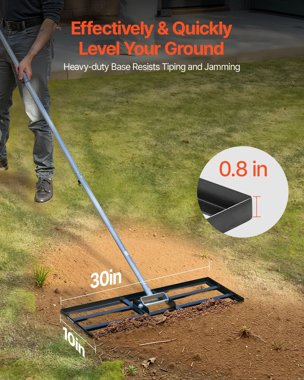 VEVOR 10x30in Lawn Leveling Rake 83.9 in Adjustable Handle for Yard Golf Court