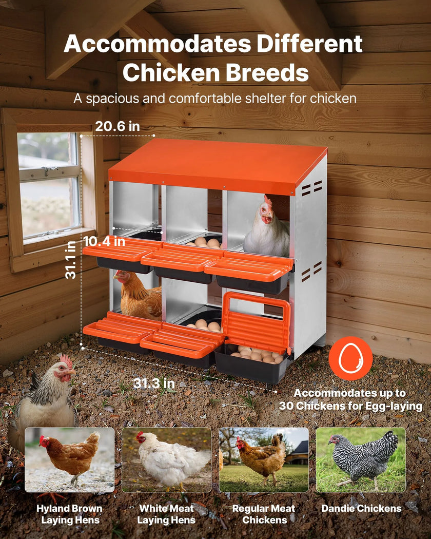 VEVOR 6-Compartment Chicken Nest Box Mental Box with Inclined Nesting Boxes